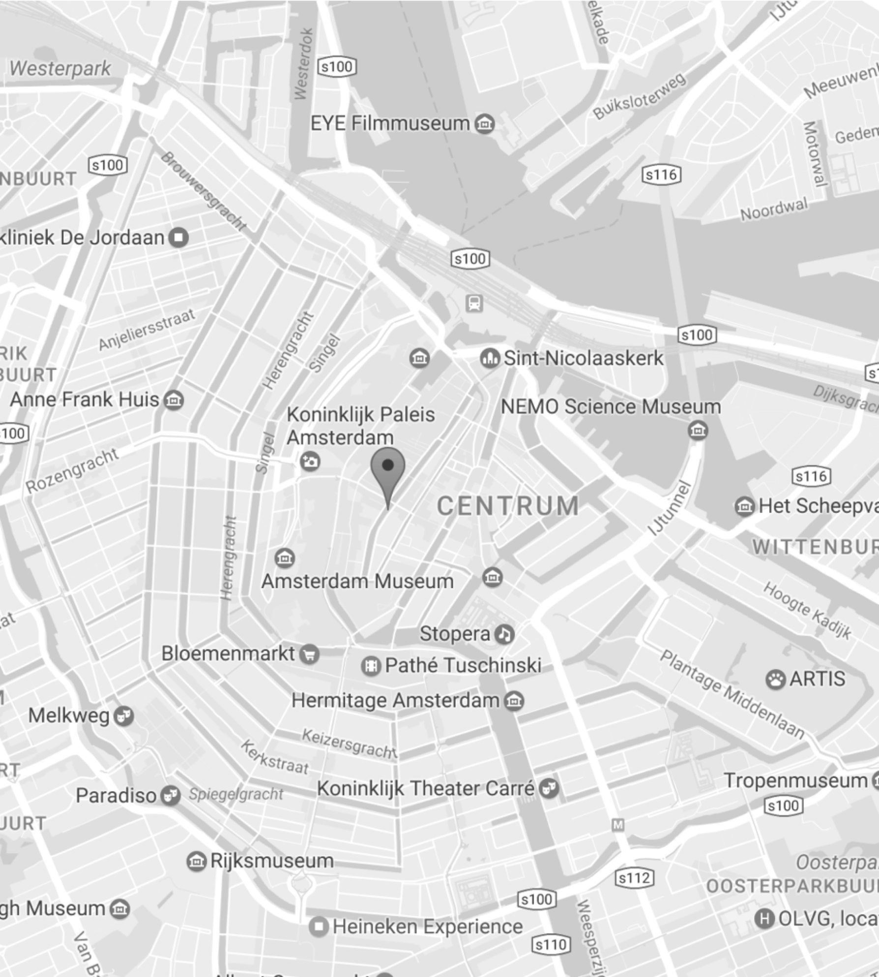 A screenshot of Amsterdam from Google Maps
