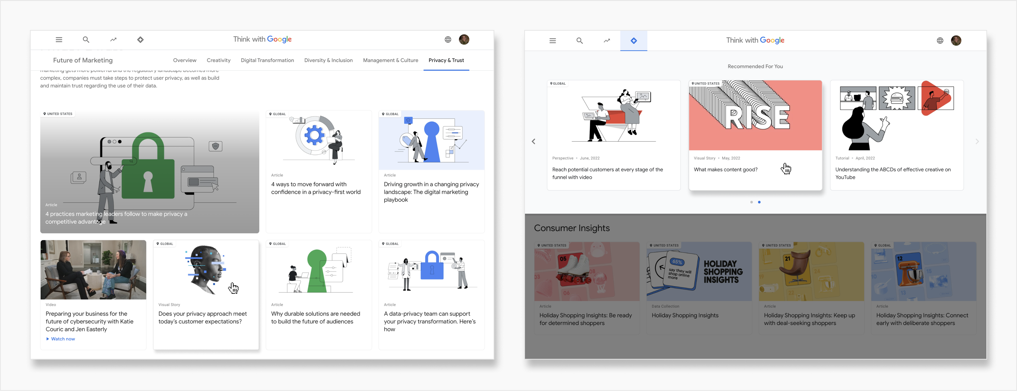We later integrated Visual Stories into the core Think with Google platform as a content type, alongside standard articles, videos, and more.